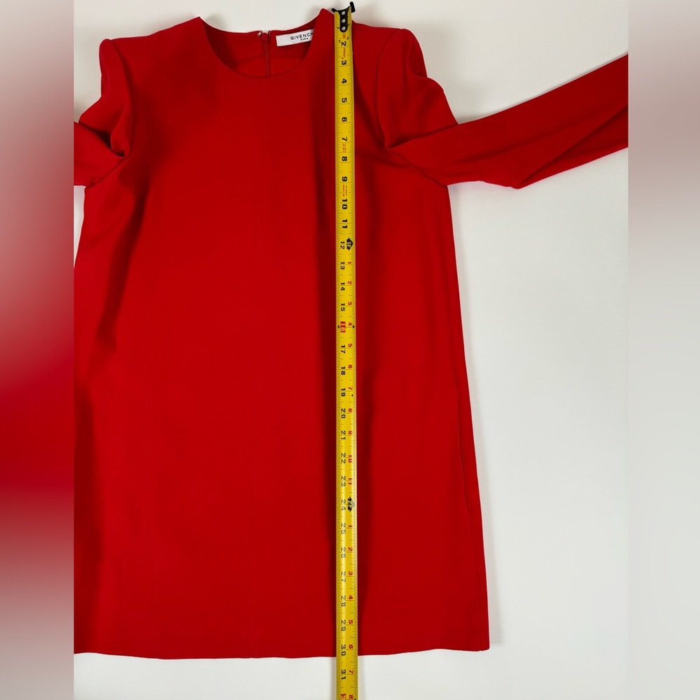 Givenchy dress! Classic, red, long sleeve w/shoulder pads, 2 front pockets, mini